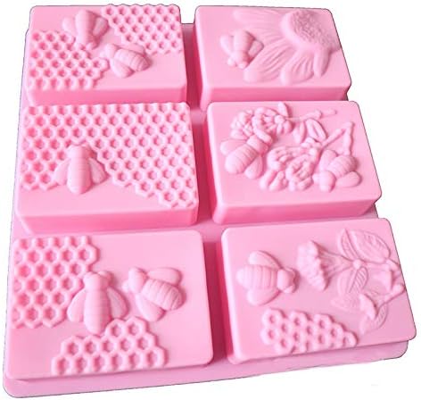 2pcs Rectangle Bee Pattern Soap Molds, Silicone Honeycomb Molds Beehive Cake Baking Mold for Homemade Craft...
