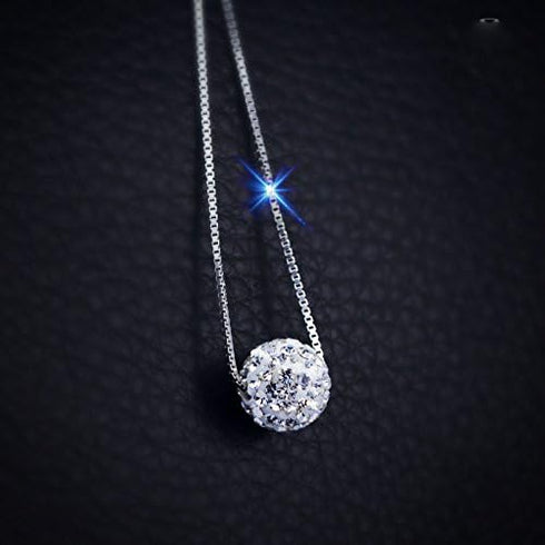 CIShop S925 Sterling Silver Chain Full Diamond Crystal Ball Sparkle Colla Pendant Necklace for Women...