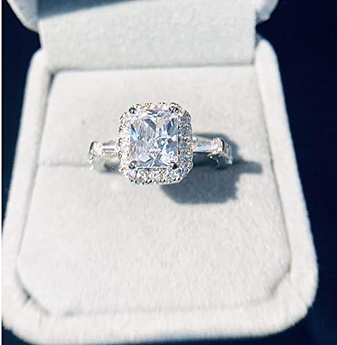 LRESJJIUJ 18K White Gold Cushion Cut 3ct CZ Solitaire Engagement Ring Women's Ring 925 Sterling Silver Square Cubic Zirconia Engagement Ring (8)...