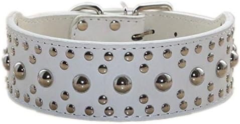 Studded Dog Collar, Leather Dog Collar for Medium Large Dogs Pitbull Doberman (M:17-20 inch, White)...