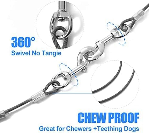 Chew Proof Dog Leash,5Ft Tie Out Cable with Detachable Short Dog Leashes Handle,Non Chew Cable Braided Cord Steel Training Dog Leash for Teething ...