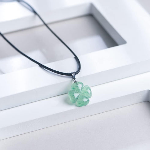 Four Leaf Clover Necklace,Made with Green Aventurine for Faith Hope Love and Luck 18 Inch Rope Chain St. Patrick's Day...