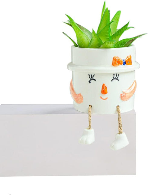 Smooth Glazed Ceramic Planter with Hanging Leg, Cute Cartoon Flower Plant Pots Drainage Hole Small Succulent Pots for Mini Flower Planters Cactus,...