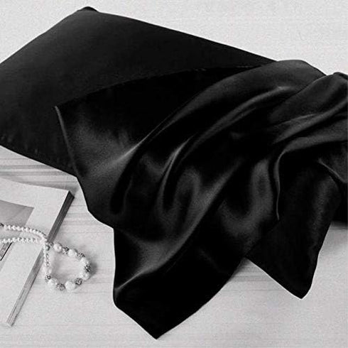 Luxbedding Satin Pillowcase Pillow Cases King Size, Cooling Satin Pillowcase for Hair and Skin, Silk Pillowcase 2 Pack - Black Pillow Case...