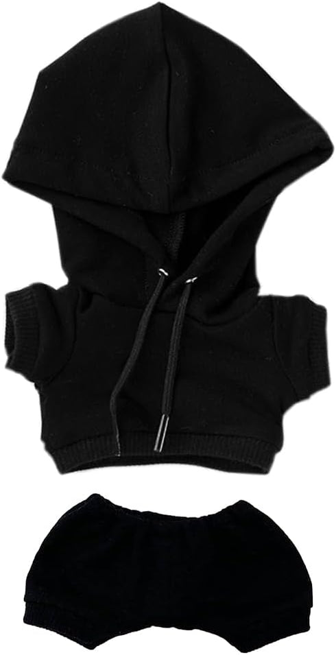 niannyyhouse 20cm Plush Doll Clothes Elastic Solid Sportswear Suits Hoodie Pants Soft Stuffed Plush Toy Dress Up Accessories (Black, 20cm)...