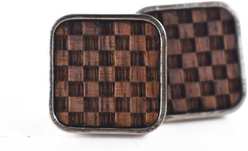 Mens Rounded Square Black Walnut Wood Carved Plaid French Cufflinks,16 * 16mm,2pcs Pack...