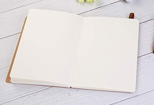 CooLeathor A5 Blank Notebook - 5.8 x 8.25 Inches Hard Kraft Cover Sketch Book with Elastic Closure, 80 Sheets / 160 Pages, Thick 100gsm Paper, Gre...