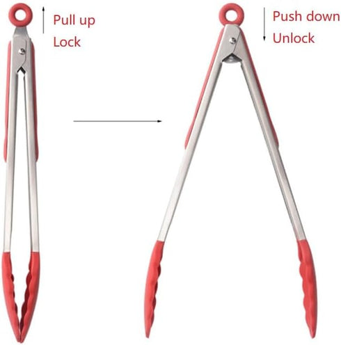Kitchen Tongs for Cooking Locking Silicone Tongs,Buffet Tongs,Stainless Steel Serving Tongs,7,9 and 12 In Locking Food Tong with Silicon Tips Sili...