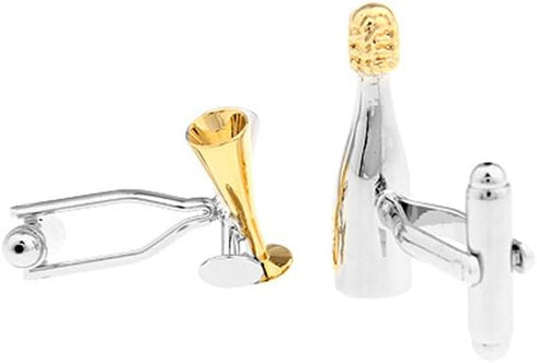 Champagne Wine Bottle and Glasses Cufflinks...