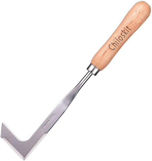 Chiloskit Stainless Steel Wood Handle Crack Weed Puller Tool Machete Hook Knife Yard Lawn Tool (Wood Hand)...