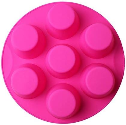 7 Cavity Silicone Air Fryer Muffin Pans Nonstick Brownie Cake Mold Round Pudding Cupcake Recipe Tray Bakeware, Rose...