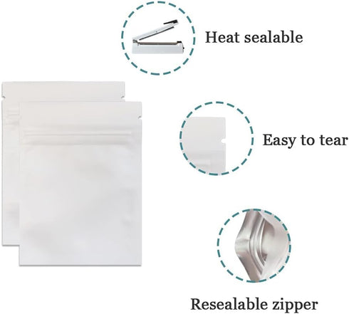 FERENLI 100 Pcs Mylar Food Storage Bag Zipper Lock Matte Aluminum Foil Airtight Bag with Front Window Plastic Packaging Pouch for Zip Flat Heat Se...