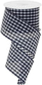 Gingham Check Wired Edge Ribbon, 2.5" x 10 Yards (Navy Blue, White)...