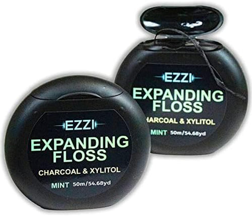 Woven Expanding Dental Floss | Naturally Waxed & Textured w/Charcoal & Xylitol to Optimally Clean Gums | Mint | Thick & 109 Yards...