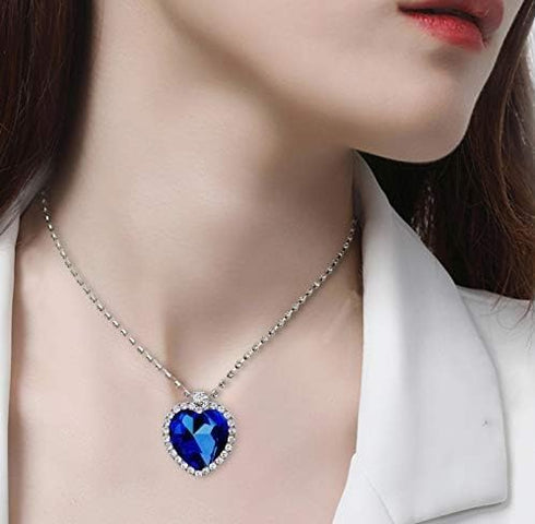 | Stunning Heart of The Ocean Necklace from Titanic Movie | Premium Alloy Silver and 1.3 x 1.38 Inches Swarovski Crystal | Definitely The Best Pre...