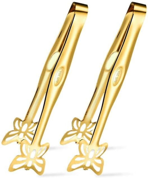 2 Pack 9 Inch Gold Serving Tongs,Buffet Tongs,Stainless Steel Food Tongs Appetizer Tongs,Butterfly Shaped Kitchen Tongs Serving Utensils...