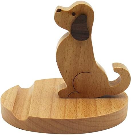 Cell Phone Tablet Wooden Stand Dock Holder Cradle Mount Organizer Charger Station Table Desk Room Office School Kitchen Non-Slip Wood (Dog)......