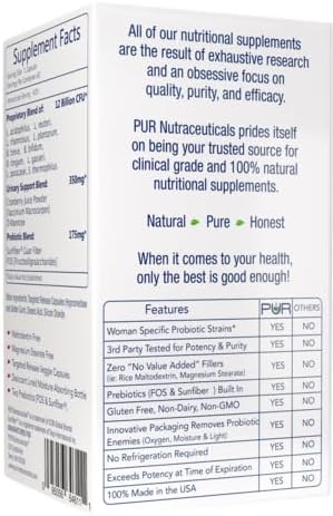 Woman's Clinical Grade Probiotics * 12 Billion CFUs/Serving * 10 Strains * Built-in Prebiotic * 60 Daily Capsules - 2 Month Supply * All Natural 1...