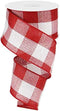 Woven Check Wired Edge Ribbon - 10 Yards (Red, White, 2.5")...