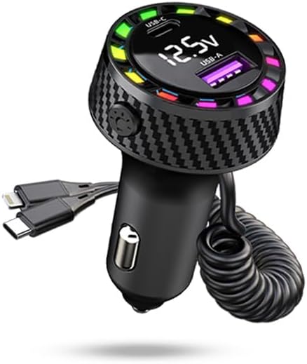 Car Charger Adapter, 4-in-1 Multi-Port Fast Car Charger 3.1A Fast Charging with Type C Coiled Cable, Compatible with iPhone,Android,Samsung,iPad P...