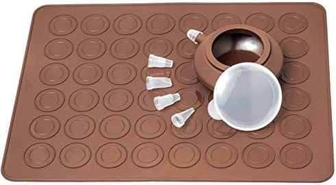 48 Hole Macarons Silicone Mat Baking Mold Silicone Macaron Kit Pastry Baking Mat and Decorating Piping Pot with 4pcs Nozzles...