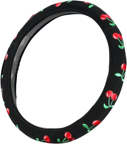 Automotive Cherry Car Accessory Embroidery Cute Women Handmade 15 inch Car Steering Wheel Cover (Green)...