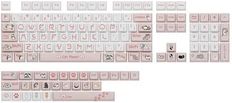 PBT XDA Pink Meow Meow Cartoon Cats keycaps Set for Girl Boys Custom Keyboard for Gateron Kailh Cherry Mx Switches ANSI Layout...
