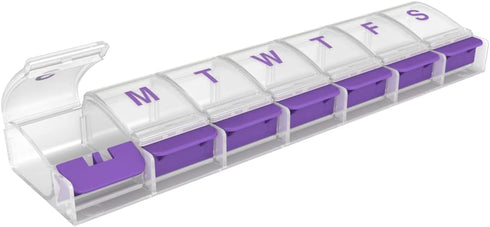 EZY DOSE Weekly (7-Day) Pill Case, Medicine Planner, Vitamin Organizer Box, 2X-Large Push-Button Compartments, Color May Vary, BPA Free...