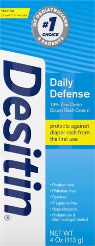 Desitin Daily Defense Baby Diaper Rash Cream with Zinc Oxide to Treat, Relieve & Prevent diaper rash, Hypoallergenic, Dye-, Phthalate- & Paraben-F...