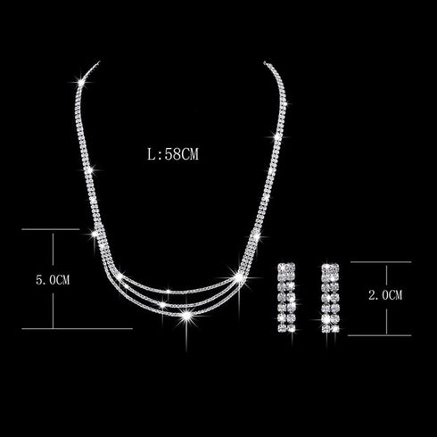 Bridal Necklace Earrings Set Layered Crystal Necklace Rhinestone Dangle Earrings for Women Fashion Jewelry Set for Bride Bridesmaid...