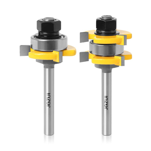 1/4 Inch Shank Tongue and Groove Set of 2 Pieces Router Bit 3 Teeth Adjustable T Shape Wood Milling Cutter?Tongue and Groove groove joints Router ...