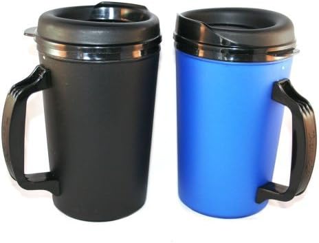 GAMA Electronics 2 ThermoServ Foam Insulated Coffee Mugs 20 oz (1) Blue & (1) Black...