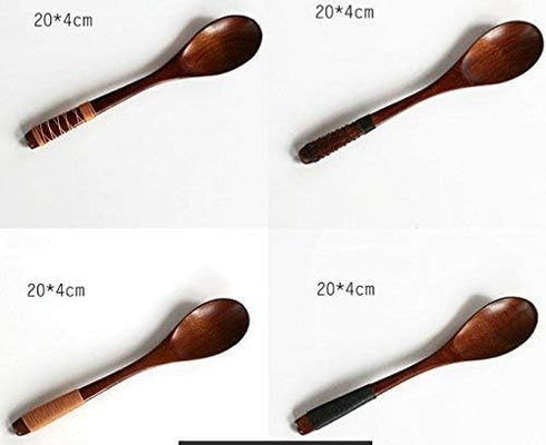 4pc-Handmade Japanese Style Wooden Soup Spoons with Tied Line on Handle...