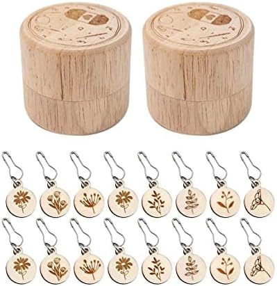 16Pcs Removable Stitch Markers with Wooden Storage Box for Knitting and Crocheting,Wood Crochet Stitch Marker Charms Pendant Locking Stitch Marker...