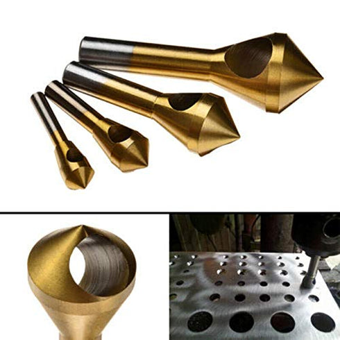 TJP 4pcs Chamfer Countersink Deburring Drill Bit Crosshole Cutting Metal Wood Tools...