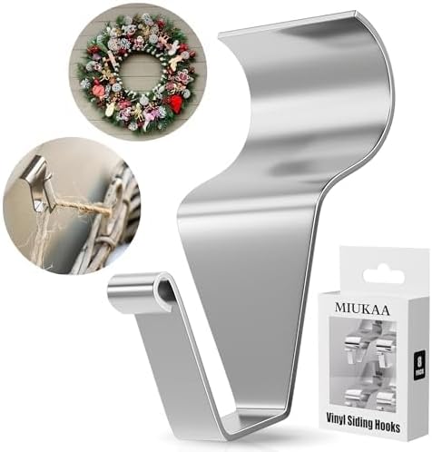 MIUKAA Vinyl Siding Hangers Hooks (8 Pack), Sturdy No Hole Hooks for Hanging Outdoor, Clips to Hang String Lights & Decorations, Garland Wreath Ha...