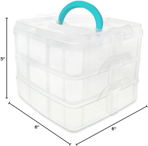 CraftMedley 3 Layer Stack and Carry Box, Plastic Multipurpose Portable Storage Container Tote with Handle - Organize Crafts, Beads, Buttons, Sewin...