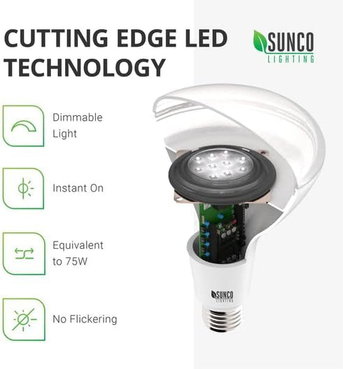Sunco Lighting - 4 Pack BR20 LED Bulbs Indoor Flood Light R20 Dimmable CRI93 2700K Soft White 50W Equivalent to 7W, E26 Medium Base, Recessed Can ...