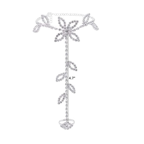 Chargances Boho Rhinestone Foot Chain with Toe Ring Crystal Barefoot Sandals Ankle Bracelet Beach Wedding Ankle Chain Jewelry for Women and Girls(...