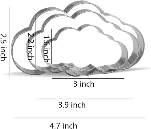 Cloud Cookie Cutter Set - 4.7”,3.9”,3” - 3 Piece - Stainless Steel...