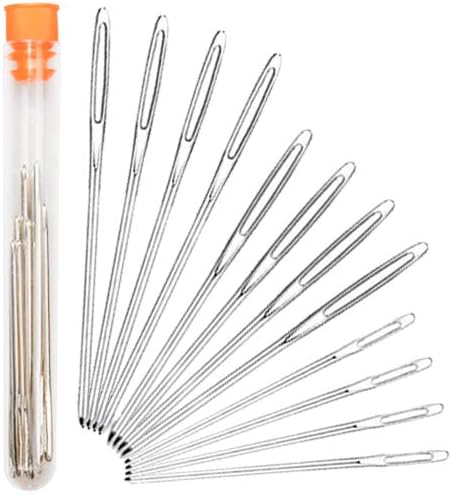 Hekisn Large-Eye Blunt Needles, 12 Pieces Pro Quality Stainless Steel Yarn Knitting Needles, Sewing Needles, Crafting Knitting Weaving Stringing N...