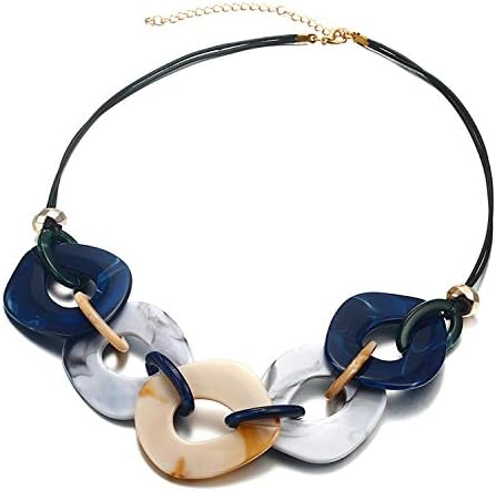 Marbling Contrast Colored Acrylic Disc Jewelry Set - Chunky Necklace and Dangle Earrings for Women Bohemian Style Jewelry...