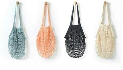 4 Pack Portable Reusable Grocery Bags Fruit and Vegetable Bag Washable Cotton Mesh String Organic Organizer Shopping Handbag Long Handle Net Tote ...