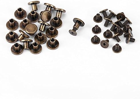 20 Sets Brass Flat Head Button Studs (6.5mm) - Bronze Leathercraft Screw Rivets for Belts, Bags & Shoes - Rotatable DIY Leather Hardware with Nuts...