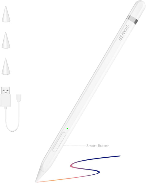 Shortcut Smart Button Stylus Pen for iPad Apple Pencil 1st 2nd Generation,BENWIS Pro 3X Fast Charge Apple Pencil Work for 2018-2023 iPad 6/7/8/9/1...