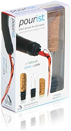 Soireehome Pourist Pair of Gourmet Glass and Cork Stopper Spouts with Silicone Gasket - 2-pack, 4 Pieces - Clean Pours for Cooking, Measuring, Bar...