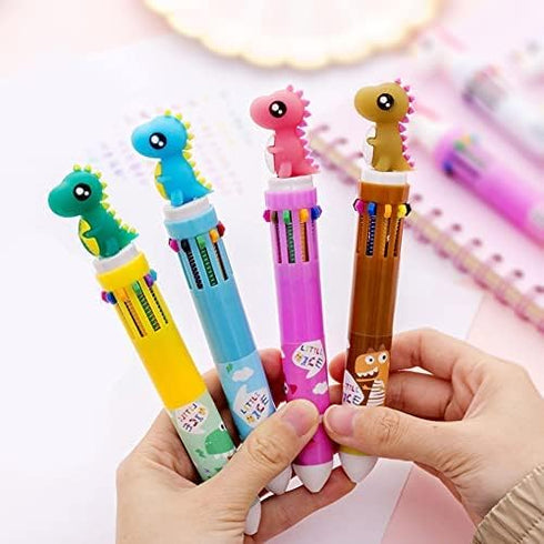 Shuttle Pens, 4Pcs 10 in 1 Multicolor Ballpoint Gel Pens with Animal Heads, 0.5mm Liquid Ink Pens, Ergonomic Grip, Gift for Office School Supplies...