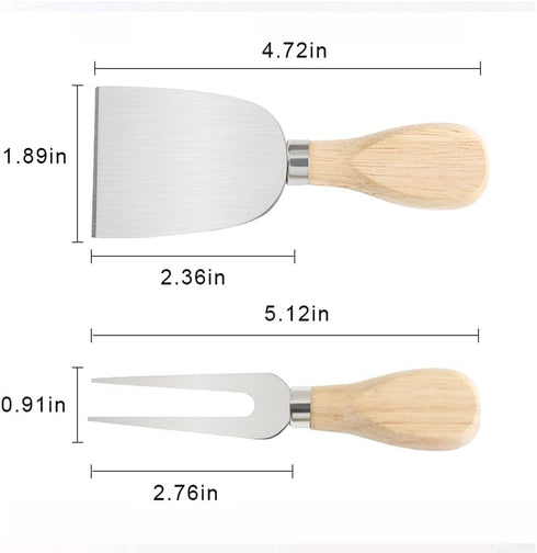 Charcuterie Accessories, 4 PCS Cheese Knives Set with Wood Handle, Stainless Steel Cheese Slicer/Cheese Cutter (Cheese Knife, Shaver, Fork and Spr...