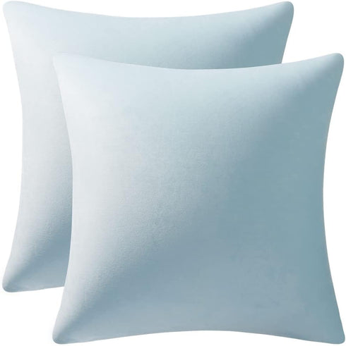 DEZENE Throw Pillow Cases 20x20 Light-Blue: 2 Pack Cozy Soft Velvet Square Decorative Pillow Covers for Farmhouse Home Decor...