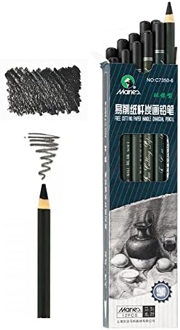 Marie's Artist Charcoal Pencil 12 Piece Set, Soft Black Paper Handle Charcoal Pencils for Drawing and Sketching...